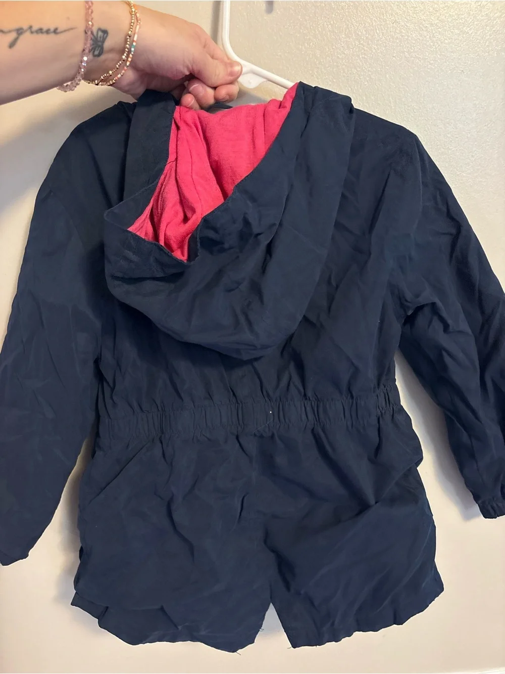 wonder nation Navy Hooded Raincoat with Pink Lining